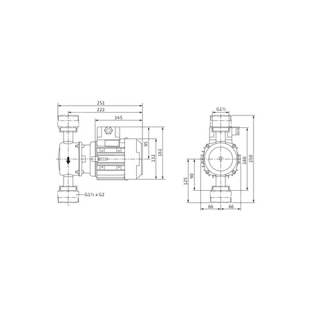 Pompa obiegowa WILO VeroLine-IP-Z 25/2 DM typu in-line z silnikiem znormalizowanym 50 Hz, moc silnika 0.06kW 0.55 A 1400 obr/min, wlot GZGW 1 1/2''