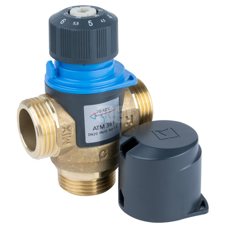 Zawór regulacyjny termostatyczny do wody ciepłej AFRISO ATM 361 mosiądz GZ 1", DN 20, zakres temp. 20...43'C, Kvs 1.6m3/h, max. 90'C, max. 10bar