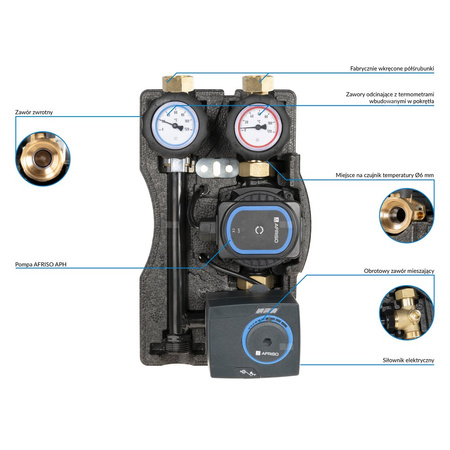 Grupa pompowa AFRISO BPG 241 GZ x nakrętka 1'' x 1'', z pompą obiegową AFRISO APH 160 15-7/130 mm, z siłownikiem arm 141