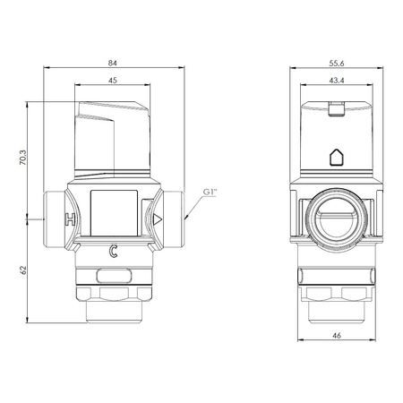 Zawór regulacyjny termostatyczny do wody ciepłej AFRISO ATM 763 mosiądz GZ 1'', DN 20, zakres temp. 35...60'C, Kvs 3.2m3/h, max. 110'C, max. 10bar