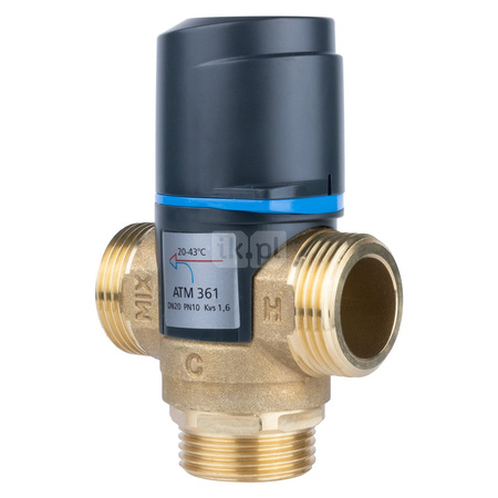 Zawór regulacyjny termostatyczny do wody ciepłej AFRISO ATM 361 mosiądz GZ 1", DN 20, zakres temp. 20...43'C, Kvs 1.6m3/h, max. 90'C, max. 10bar