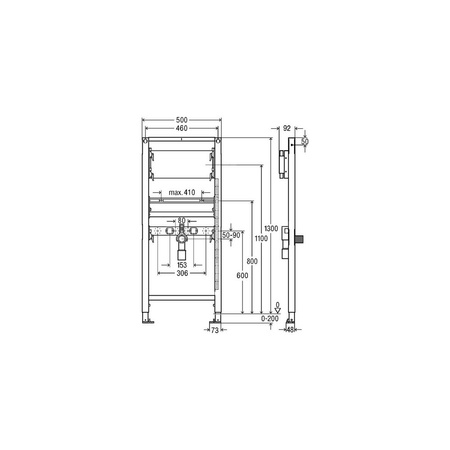 Stelaż podtynkowy do umywalki VIEGA 854031, 1300 x 500 x 87 mm, bateria: ścienna podtynkowa, regulacja wysokośći, regulacja szerokości