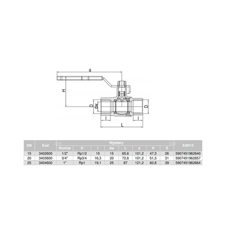 Kurek kulowy pełnoprzelotowy do gazu nikl z dźwig. Stal. (DSt) 4TECH (wersja N-N) 1