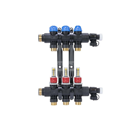 Rozdzielacz do ogrzewania podłogowego AFRISO ProCalida EF1 K 3-obieg. poliamid GZ 1" x Eurocono 3/4" + przepływomierz + zawór napełn/spust
