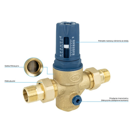 Reduktor ciśnienia wody BPR 422 z siatką filtracyjną, półśrubunki R3/4'', 1 ÷ 6 bar