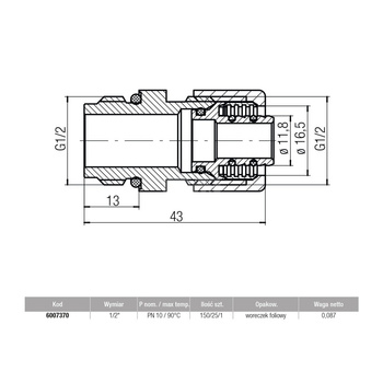 Złączka VALVEX do rotametrów, 16 mm x 1/2'' (pex/al x GZ)