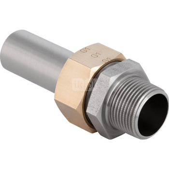 Śrubunek hydrauliczny GEBERIT Mapress Edelstahl przejściowy z końcówką wsuwaną stal nierdzewna GZ 1'' 28 mm z pierścieniem zacinającym