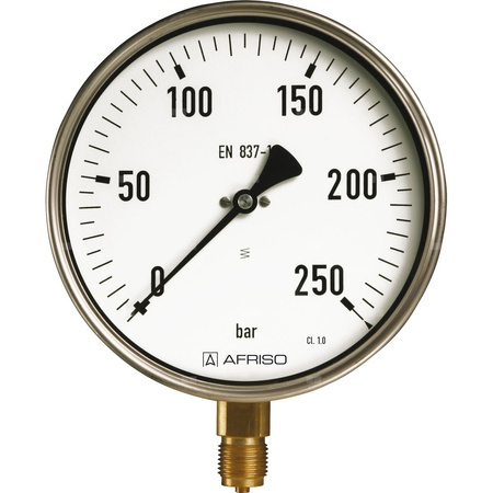 Manometr z rurką Bourdona AFRISO RF przemysłowy D411 -1/1,5 bar G1/2B ekscentryczne fi 160 mm, kl. 1,0%