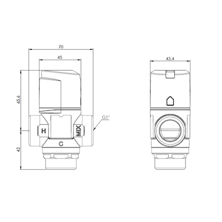 Zawór regulacyjny termostatyczny do wody ciepłej AFRISO ATM 561 mosiądz GZ 1'', DN 20, zakres temp. 20...43'C, Kvs 2.5m3/h, max. 90'C, max. 10bar