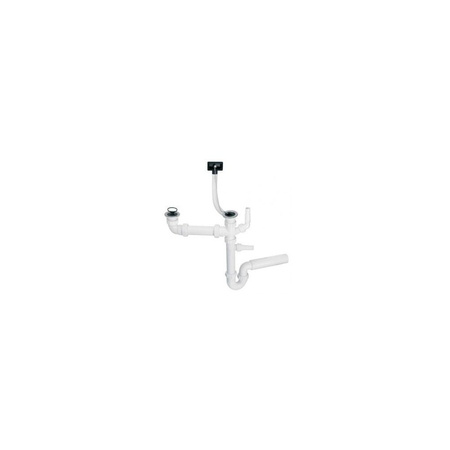 Syfon zlewozmywakowy rurowy podwójny 11/2"X50mm z podłączeniem pralki i zmywarki, przelew