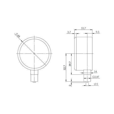 Ciśnieniomierz różnicowy AFRISO KP D201 -250/0 mbar mosiądz G1/4B radialne fi 63, kl. 1.6%
