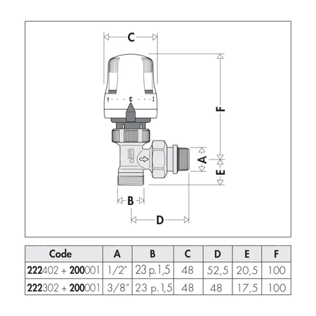 Grzejnikowy zawór termostatyczny kątowy do rur miedzianych oraz z tworzyw sztucznych 1/2"