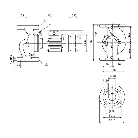 Pompa obiegowa WILO VeroLine-IPL 40/90-0,37/2 typu in-line z silnikiem znormalizowanym 50 Hz, moc silnika 0.37kW 0.86 A 2900 obr/min, wlot Kołnierz DN 40