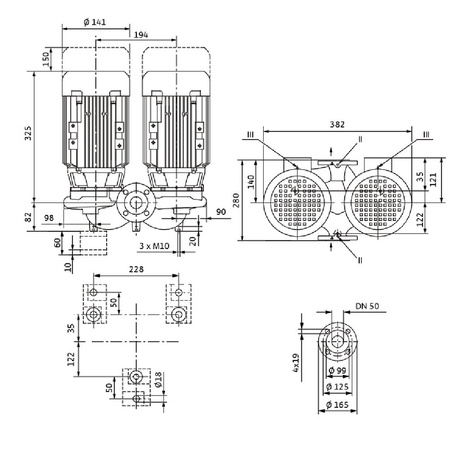 Pompa obiegowa WILO VeroTwin-DPL 50/95-0,55/2 typu in-line z silnikiem znormalizowanym 50 Hz, moc silnika 0.55kW 1.33 A 2900 obr/min, wlot Kołnierz DN 50