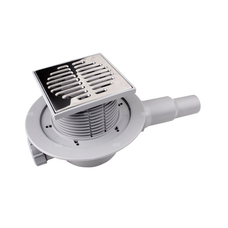 Wpust podłogowy wykonany z ABS z odpływem 40/50mm, czyszczony od góry z zaworem, kratka ze stali nierdzewnej115x115mm
