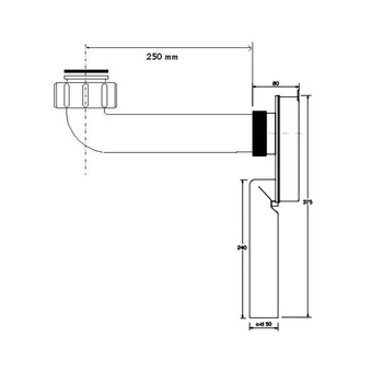 Syfon podtynkowy 11/4"x50mm z przedłużką 250mm BIAŁY