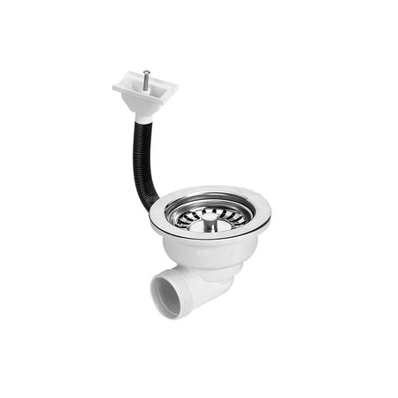 Spust zlewozmywakowy odejście poziome 11/2"x113mm z sitkiem wyciąganym ze stali nierdzewnej