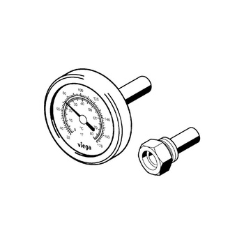 Zestaw termometrów wskaźnik 0–80 st.C ewent. 32–176 st.F, wyposażenie, Termometr, tuleja zanurzeniowa, nr wzoru 1010.9 G: ⅜ fi: 50 głębokość zanurzenia: 24