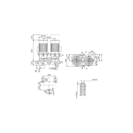 Pompa obiegowa WILO CronoTwin-DL 65/120-4/2-IE3 typu in-line z silnikiem znormalizowanym 50 Hz, moc silnika 4kW 7.75 A 2900 obr/min, wlot Kołnierz DN 65