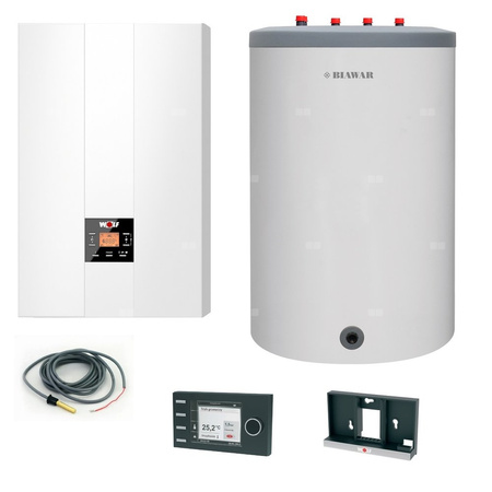 Pakiet - Kocioł gazowy jednofunkcyjny WOLF FGB-24 kondensacyjny wiszący 5.3 - 20.7 kW + Czujnik c.w.u. + RegulatorBM-2 + Zasobnik c.w.uLindo 120L