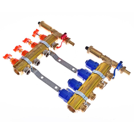 Rozdzielacz do ogrzewania podłogowego QIK Optimo STANDARD III - RMSZT-1-50 9-obieg. mosiądz GW 1'' x GZ 3/4'' + przepływomierz