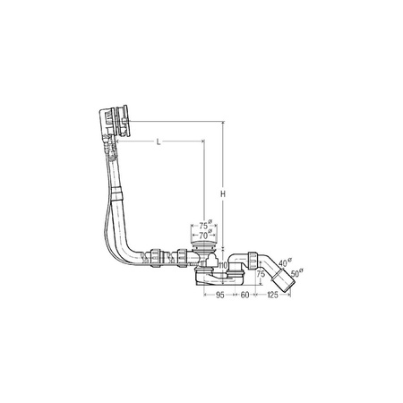 Multiplex Trio-komplet odpływowo-przelewowy Visign MT5 nr wzoru 6161.70 DN: 40/50 długość cięgna Bowdena: 1070 L: 100–680 H: 180–480 wanna o długości niestandardowej do wanien z otworem odpływowym fi 52