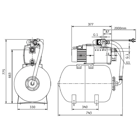 Wilo-HiMulti 3 H 100/2-24 P pompa do wody deszcz., pitnej, samozasys., sterownik, zbiornik ciśn.100l