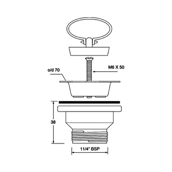 Spust umywalkowy 11/4"x60mm z sitkiem ze stali nierdzewnej i korkiem gumowym CHROM