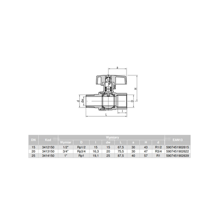 Kurek kulowy do gazu nikl z mot. alum. (MAI) ORION (wersja N-W) 3/4