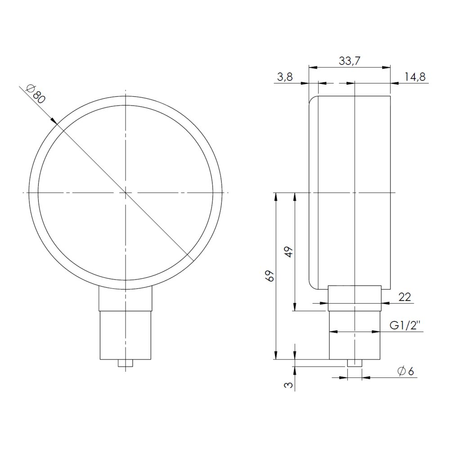 Ciśnieniomierz różnicowy AFRISO KP D201 0/100 mbar mosiądz G1/2B radialne fi 80, kl. 1.6%