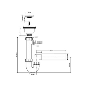 Syfon zlewozmywakowy rurowy 3,5"x50mm z podłączeniem do pralki lub zmywarki