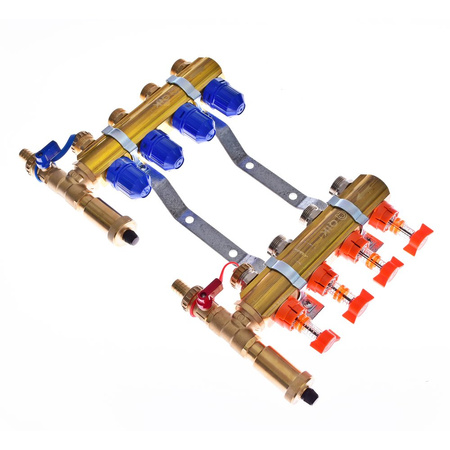 Rozdzielacz do ogrzewania podłogowego QIK Optimo STANDARD III - RMSZT-1-50 10-obieg. mosiądz GW 1'' x GZ 3/4'' + przepływomierz