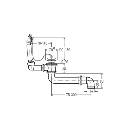 Komplet odpływowo-przelewowy VIEGA 786071 tworzywo sztuczne g 1 1/2'', fi 70