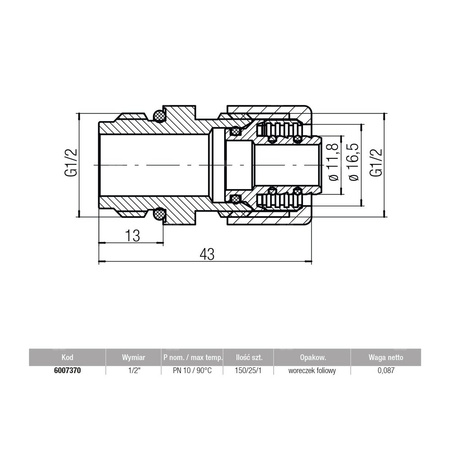 Złączka VALVEX do rotametrów, 16 mm x 1/2'' (pex/al x GZ)