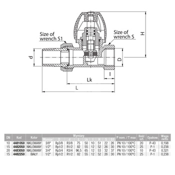 Zawór grzejnikowy VALVEX Activ prosty, połączenie 1/2'' x 1/2'' (niklowany)