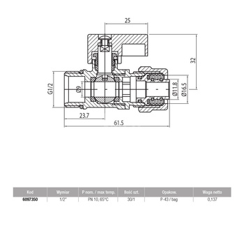 Zawór kulowy VALVEX Mini 1/2'' x 16x2 GZ x zz, uchwyt: dźwignia (niebieska)