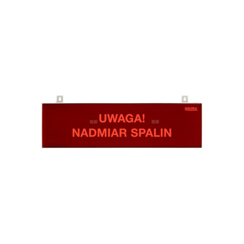 tablica ostrzegawcza dwustronna "UWAGA! NADMIAR SPALIN", podświetlenie czerwone LED, wbudowana cicha syrenka, zasilanie 12/24V