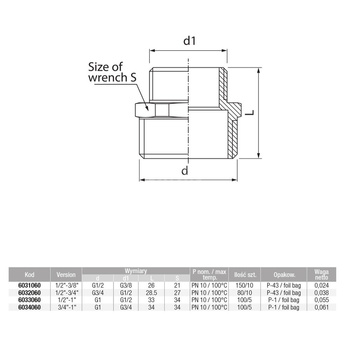 Złączka (nypel) wkrętna redukcyjna śrutowana VALVEX Twist, 1'' x 1/2'' (GW)