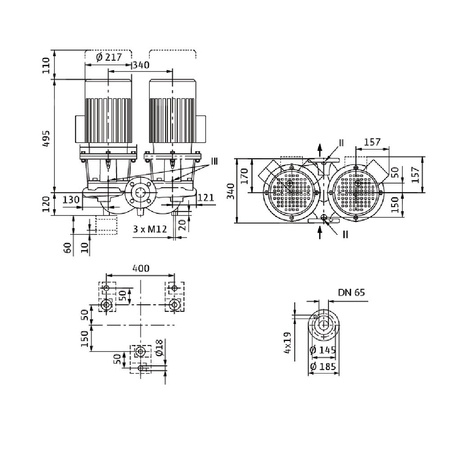Pompa obiegowa WILO CronoTwin-DL 65/110-3/2-S1 typu in-line z silnikiem znormalizowanym 50 Hz, moc silnika 3kW 6.15 A 2900 obr/min, wlot Kołnierz DN 65