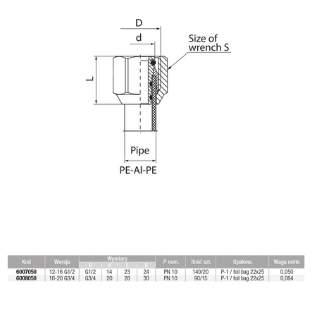 Złącze VALVEX V-Pex, mosiądz, 1/2'' x 12-16 mm (GW x zz), 23 mm