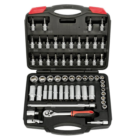 Zestaw klucz nasadowy z grzechotką i nasadkami 3/8" – zestaw 58 elementów