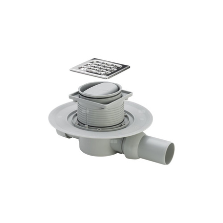 Wpust VIEGA 49362 z 1 przyłączem DN 50, odpływ pionowy, kratka 100x100mm stal