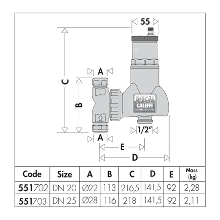 Separator CALEFFI DISCAL, 10 bar / 110'C, 1''