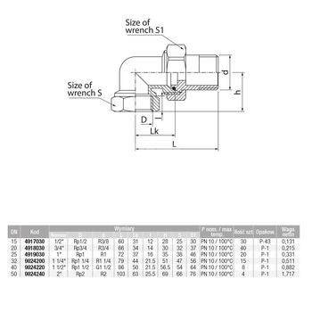 Złączka (śrubunek) kolanowa śrutowana z oringiem VALVEX TWIST, 3/4'' (GZ x GW)