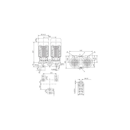 Pompa obiegowa WILO VeroTwin-DPL 32/135-0,25/4 typu in-line z silnikiem znormalizowanym 50 Hz, moc silnika 0.25kW 0.69 A 1450 obr/min, wlot Kołnierz DN 32