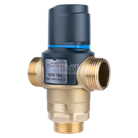 Zawór regulacyjny termostatyczny do wody ciepłej AFRISO ATM 763 mosiądz GZ 1'', DN 20, zakres temp. 35...60'C, Kvs 3.2m3/h, max. 110'C, max. 10bar