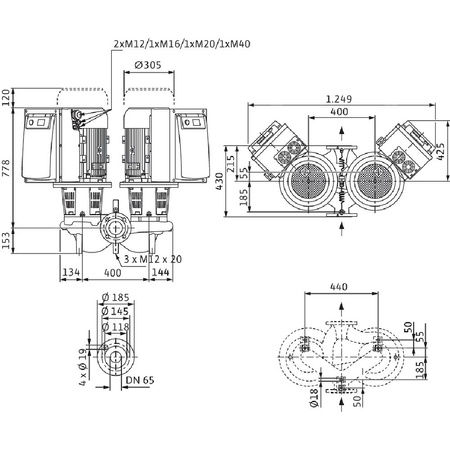 Pompa obiegowa WILO CronoTwin-DL-E 65/170-11/2-R1-IE4 typu in-line z silnikiem znormalizowanym 50/60 Hz, moc silnika 11kW 19.2 A 2900 obr/min, wlot Kołnierz DN 65
