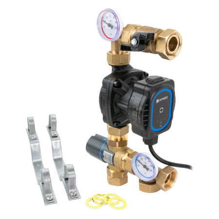 Grupa pompowa AFRISO BTU 501 AP nakrętka x nakrętka 1'' x 1'', z zaworem termostatycznym, z pompą obiegową AFRISO APH 160 15-7/130 mm