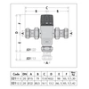 Regulowany termostatyczny zawór mieszający z zaworami zwrotnymi, filtrami na wlotach i złączkami zaciskowymi O 22 30-65 st. C