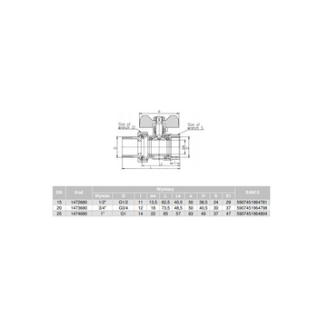 Zawór kulowy VALVEX Oro mosiądz niklowany, PN16 1/2'' GZ x GW z półśrubunkiem, uchwyt: motylek